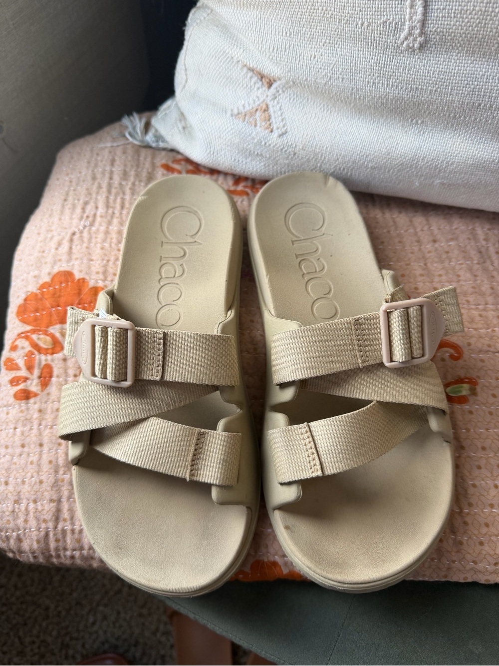 Chaco Neutral Beige Slide Sandals with Adjustable Straps